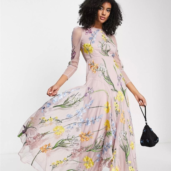 green emerald velvet dress Asos Edition Floral Phoenix Embroidered Satin Halter Midi Dress In Black
